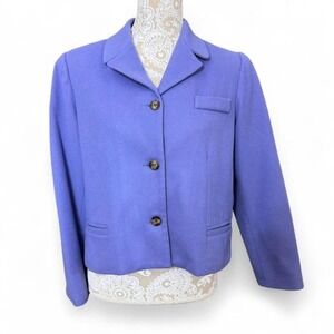 Vintage 90s Wool Cashmere Blend Periwinkle Blazer Size 8 City Spirit Bold Preppy